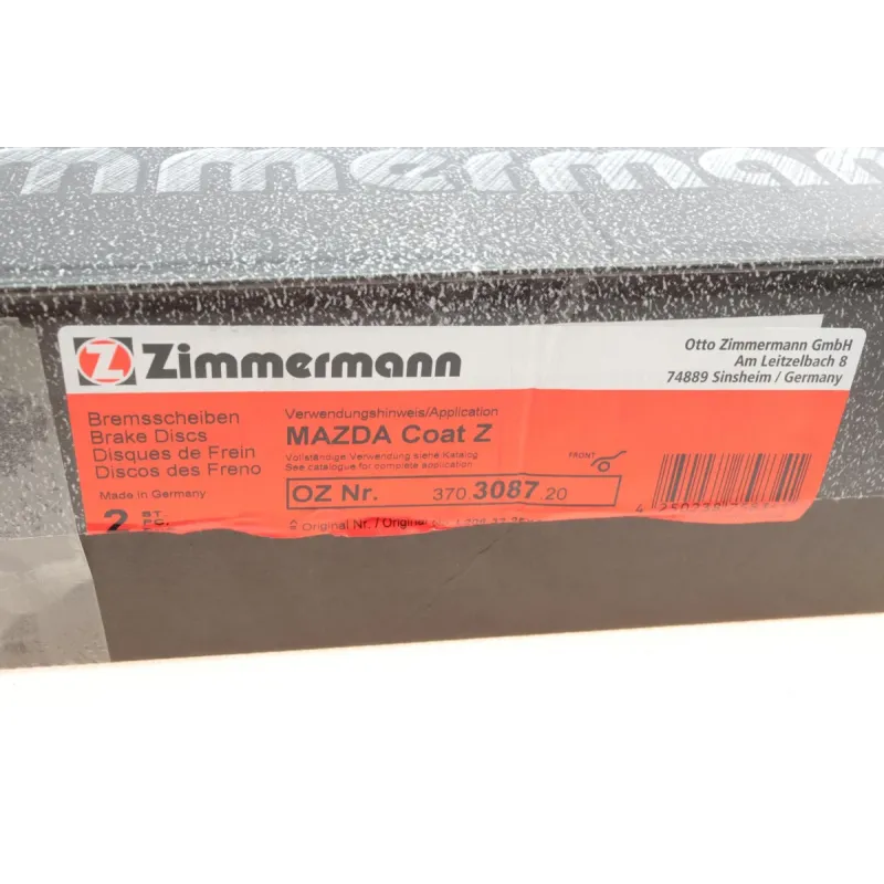 Диск гальмівний передній ZIMMERMANN 370.3087.20 для Mazda CX-7 (ER) 2006-2014, 296x28 мм