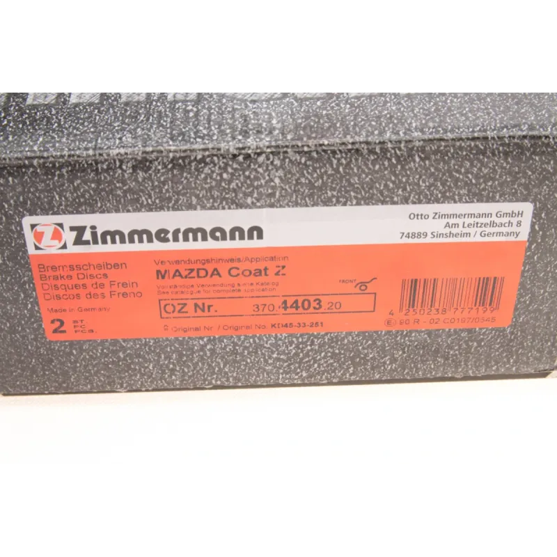 Диск гальмівний передній ZIMMERMANN 370.4403.20 для Mazda CX-5 (KE, GH) 2011-, 297x28 мм