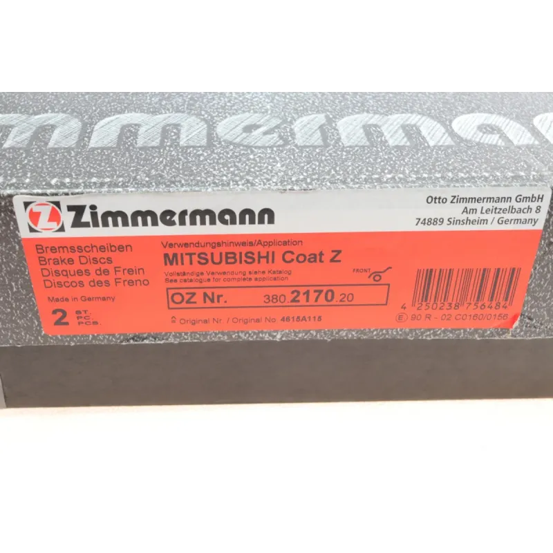 Диск гальмівний передній Zimmermann 380.2170.20 для Mitsubishi Lancer 276x26 мм