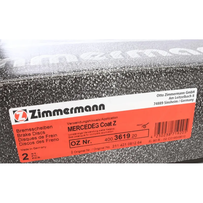 Диск гальмівний передній ZIMMERMANN 400.3619.20 для Mercedes-Benz E-Class W211/S211 2002-2009, 295x28 мм