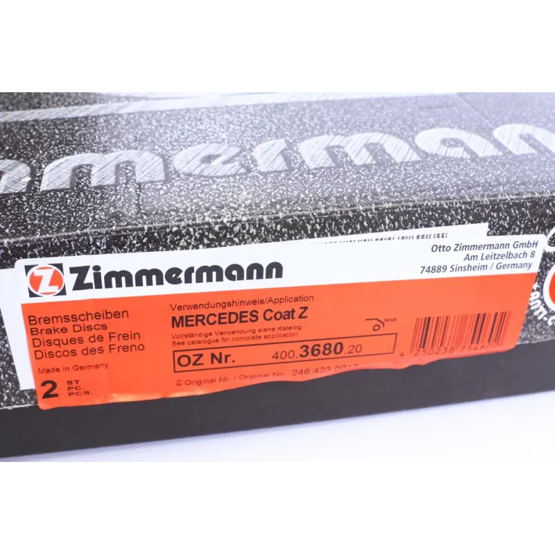Диск гальмівний задній ZIMMERMANN 400.3680.20 для Mercedes-Benz A-Class W176, B-Class W246, CLA C117 2012-, 276x9 мм