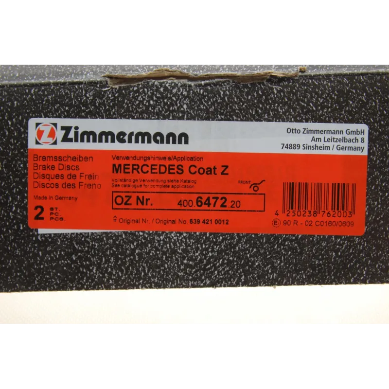 Диск гальмівний передній ZIMMERMANN 400.6472.20 для Mercedes-Benz Vito W639 2003-, 300x28 мм