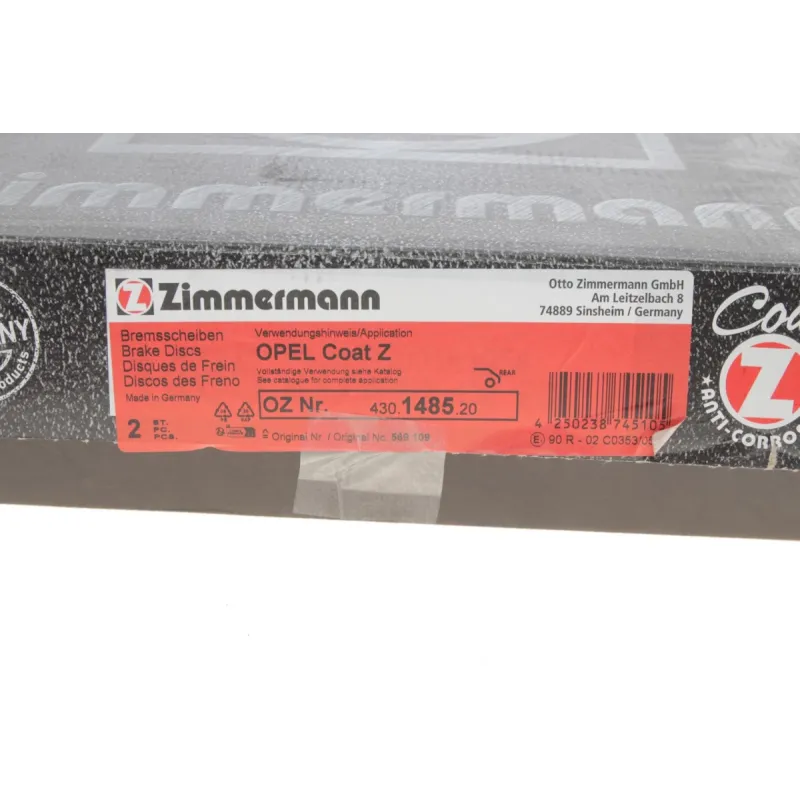 Диск гальмівний задній ZIMMERMANN 430.1485.20 для Opel Astra G 1998-2005, 264x10 мм