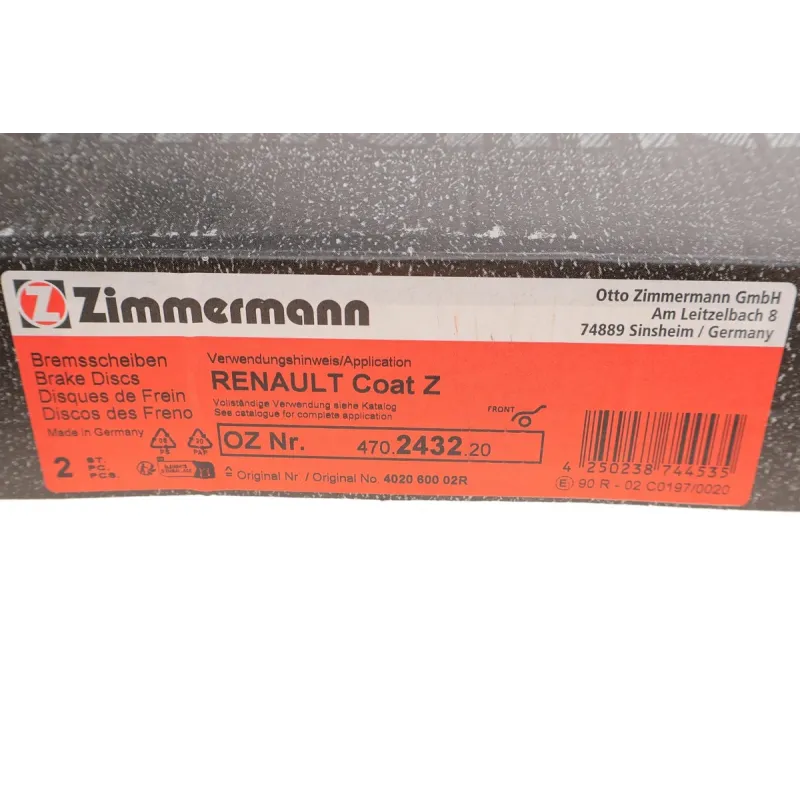 Диск гальмівний передній ZIMMERMANN 470.2432.20 для Renault Megane III, Laguna III 296x26 мм