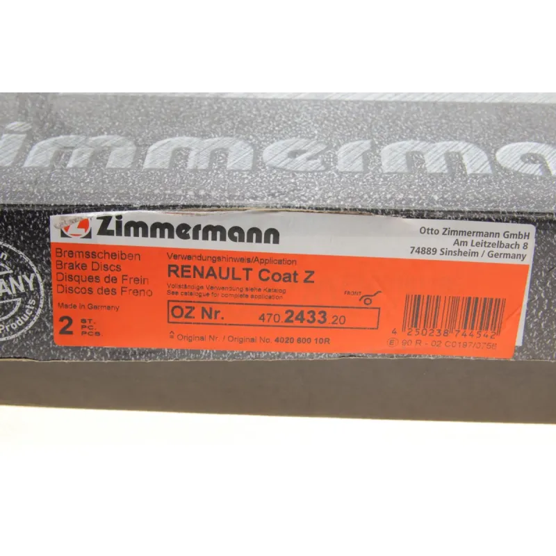 Диск гальмівний передній ZIMMERMANN 470.2433.20 для Renault Megane, Dacia Duster, 280x24 мм