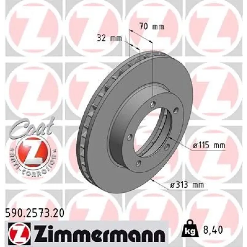 Диск гальмівний передній Zimmermann 590.2573.20 для Toyota Land Cruiser 100, Lexus LX 1998-2008, 313x32 мм