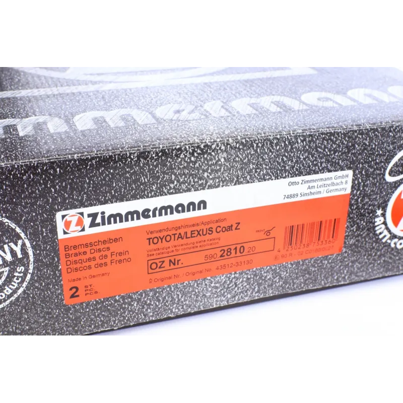 Диск гальмівний передній ZIMMERMANN 590.2810.20 для Toyota Camry/RAV4, Lexus ES 296x28 мм вентильований
