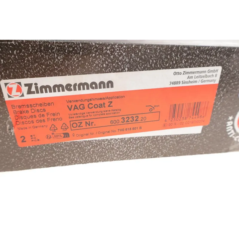 Диск гальмівний задній ZIMMERMANN 600.3232.20 для Volkswagen Transporter T5 2003-2009, 294x22 мм