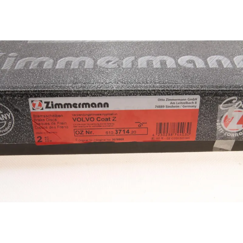 Диск гальмівний задній ZIMMERMANN 610.3714.20 для Volvo S60/S80/V60/V70 2006-2018, 302x11 мм