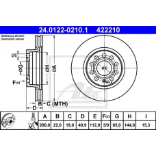 Диск гальмівний (передній) Audi A3/Seat Leon/Skoda Octavia/VW Caddy/Golf 04- (280x22)(з покр.)(вент.)