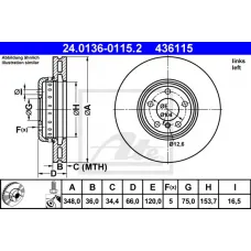 Диск гальмівний (передній) BMW 5 (F10/F11)/6 (F12/F13)/7 (F01-F04) 10- (348x36) (L)(з покр.)(вентил.)