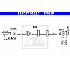 Шланг гальмівний (передній) VW Polo/Skoda Fabia I/II/Roomster/Seat Ibiza 99-15 (L=522mm)