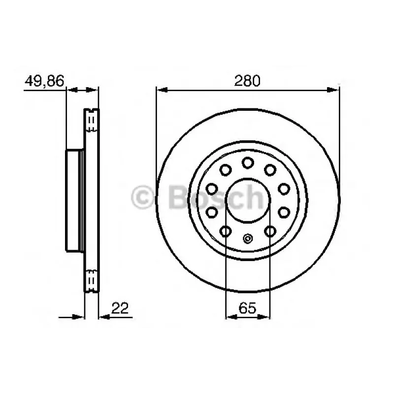 Диск гальмівний (передній) Audi A3/Seat Leon/Skoda Octavia/VW Caddy/Golf 04- (280x22)