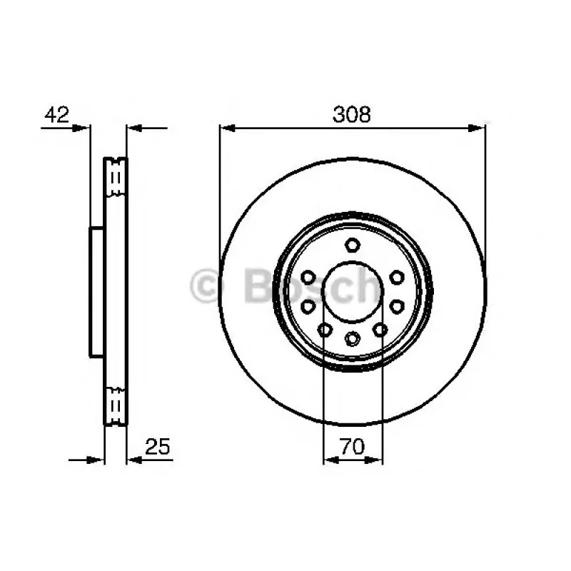 Диск гальмівний (передній) Opel Astra G/H/Corsa E/Meriva 00- (308x25) (с покрыьтем) (вентил.)