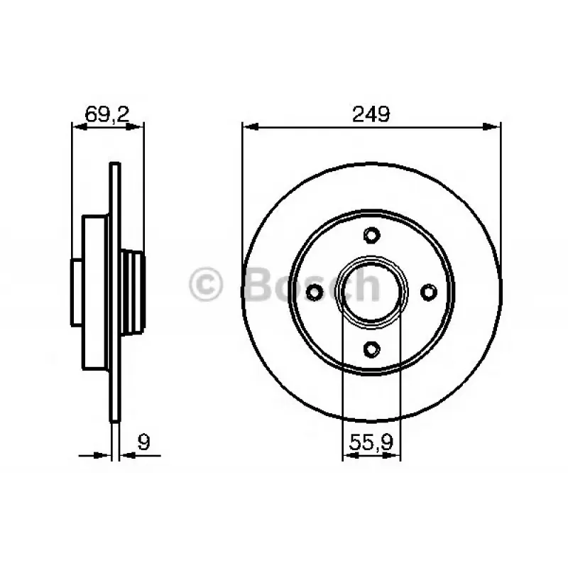 Диск гальмівний (задній) Citroen C3/C4 /Peugeot 207/307 05- (249х9) (без підшипника) (з покриттям)
